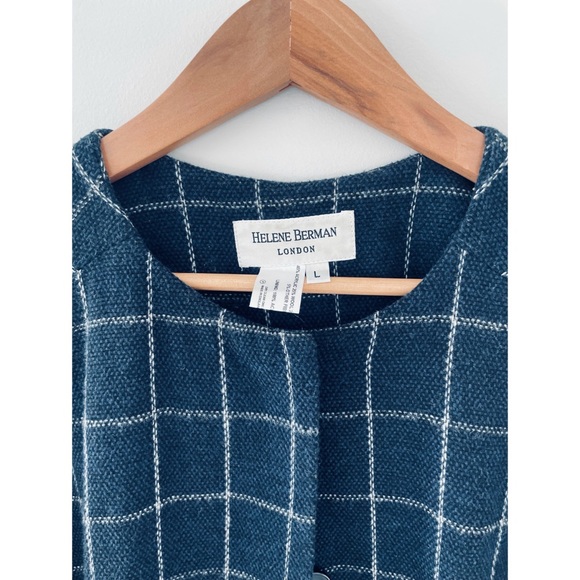 HELENE BERMAN LONDON 🍁 WOOL BLEND KIMONO COAT NAVY & WHITE LARGE CHECK - Picture 12 of 15